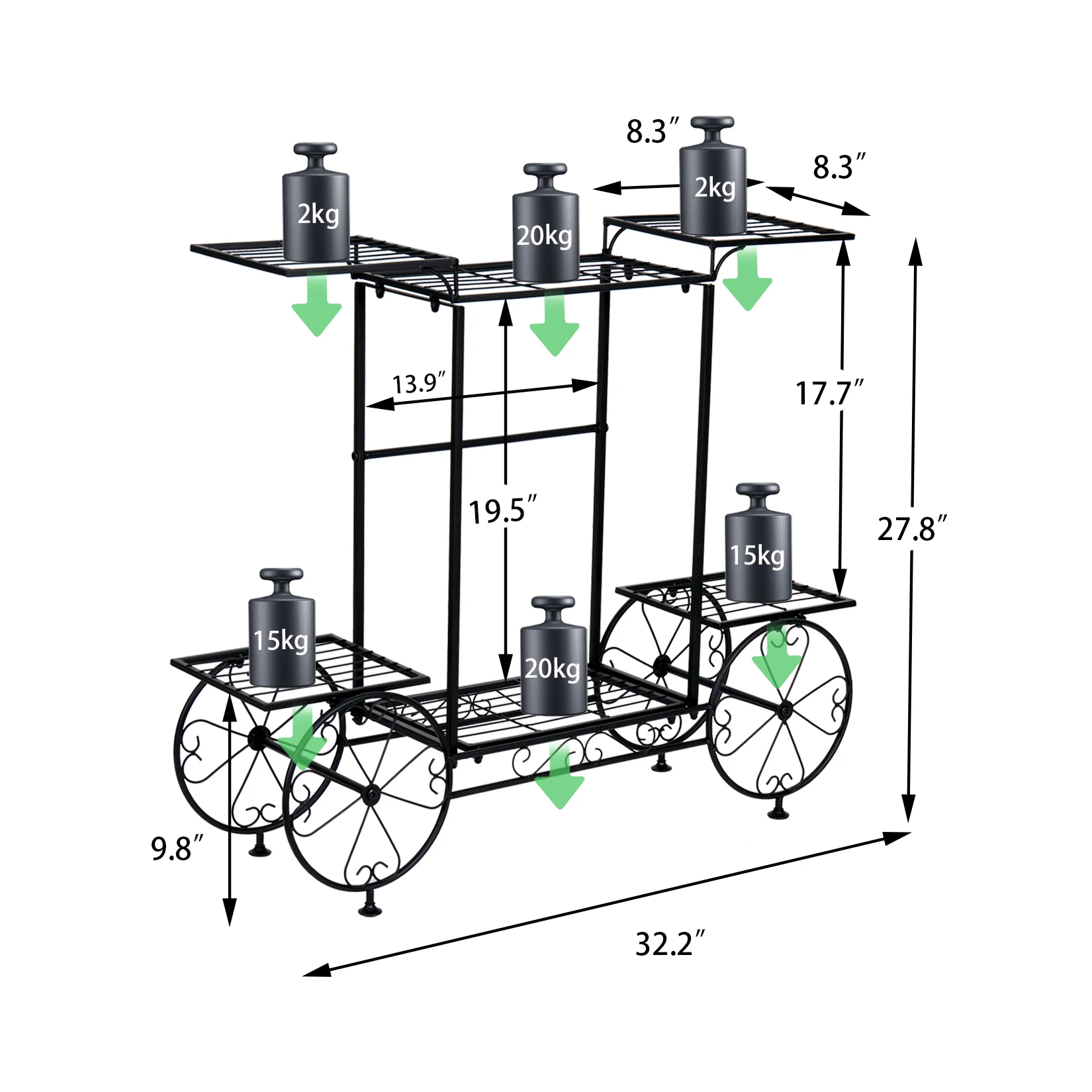 Garden Cart Stand Flower Pot Holder Display Rack Home Plant Stand - Multi-Functional Garden Storage Organizer