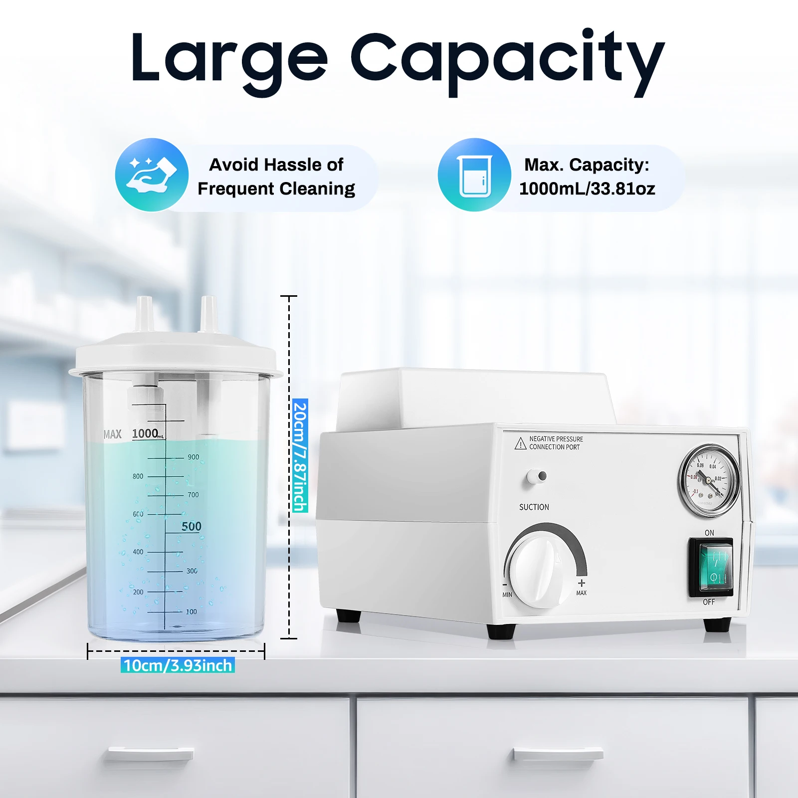 1000ML 250VA 110V Electric Suction Machine, Portable Suction Machine for Home Use Suction Rate 2.9 Gallons/Min US Plug