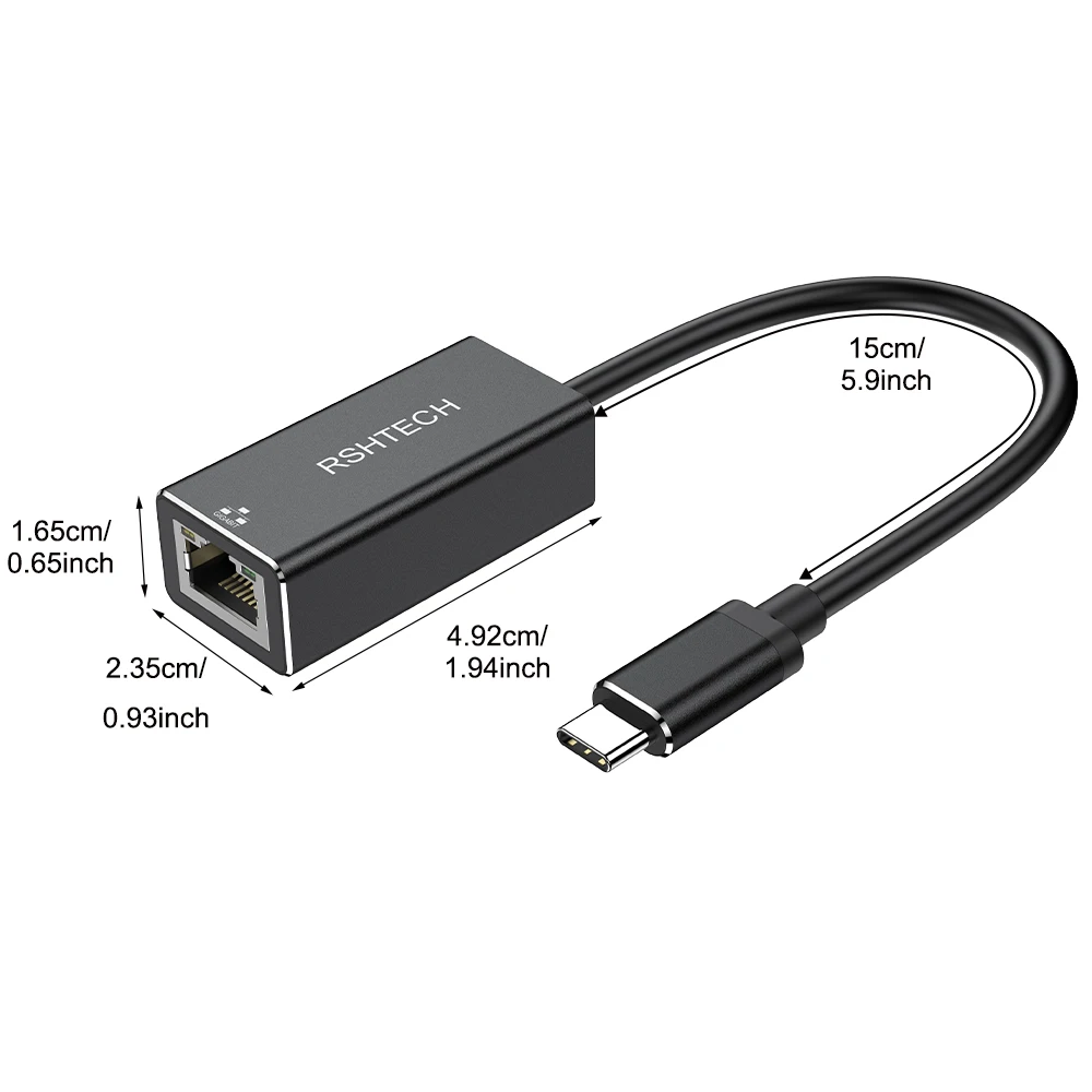 RSHTECH USB C to 1000Mbps Ethernet Adapter 15cm Aluminum RJ45 Gigabit Wired Ethernets LAN Network Cable Converter to Type C for MacBook Pro Laptops