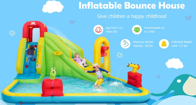 Mega Inflatable Water Park Bouncy Castle for Kids - Blow Up Water Slide with Splash Pool, Water Basin, and Climbing Wall, Outdoor Backyard Family Fun Party Gift for Ages 5-12