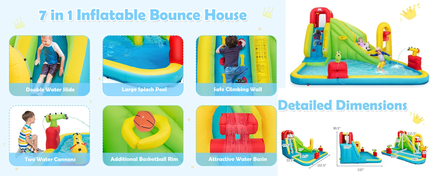 Mega Inflatable Water Park Bouncy Castle for Kids - Blow Up Water Slide with Splash Pool, Water Basin, and Climbing Wall, Outdoor Backyard Family Fun Party Gift for Ages 5-12