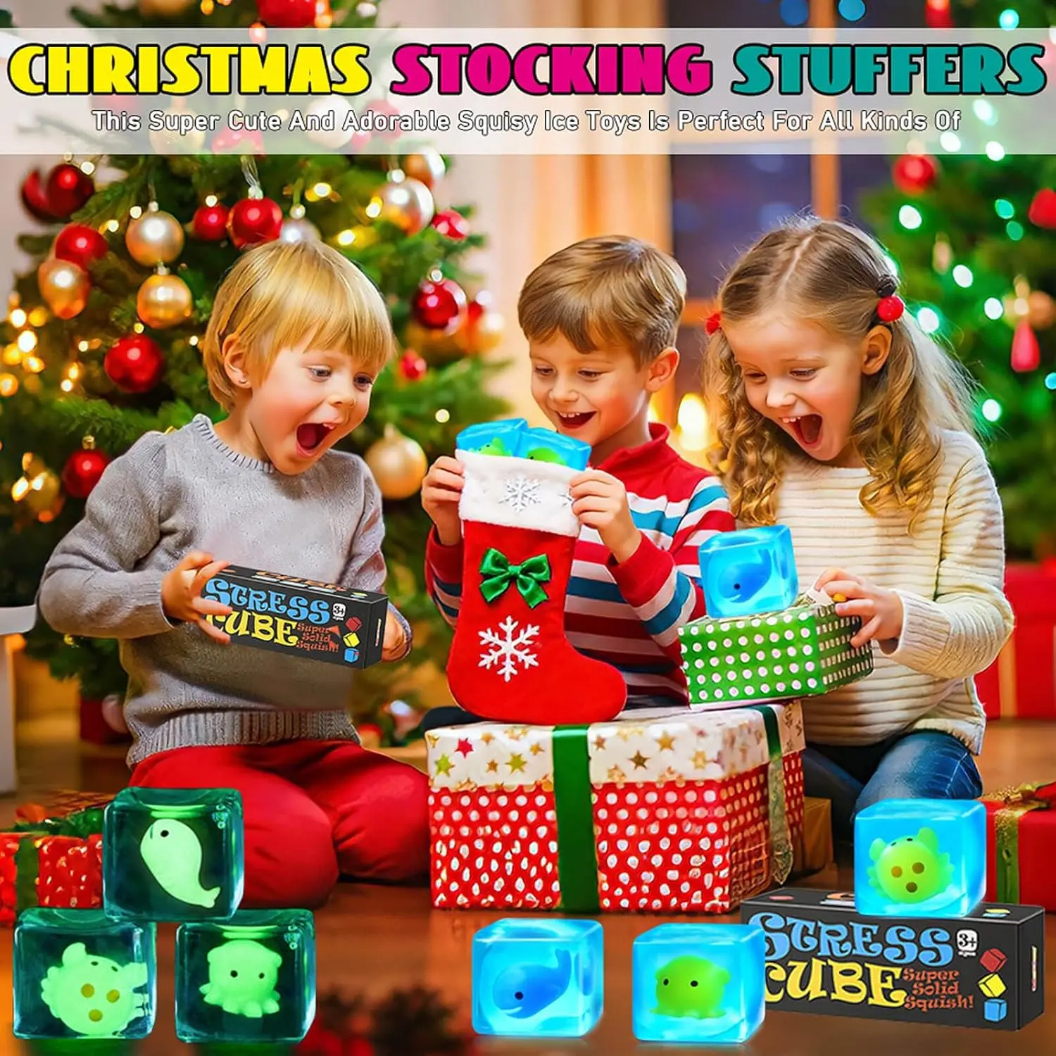 Glow in the Dark Whale Cube Squishy Slow Rising Sensory Fidget Stress Ball, Calming Tactile Toy for Autism ADHD Kids, Holiday Easter Stocking Filler Desktop Gift for Students & Adults