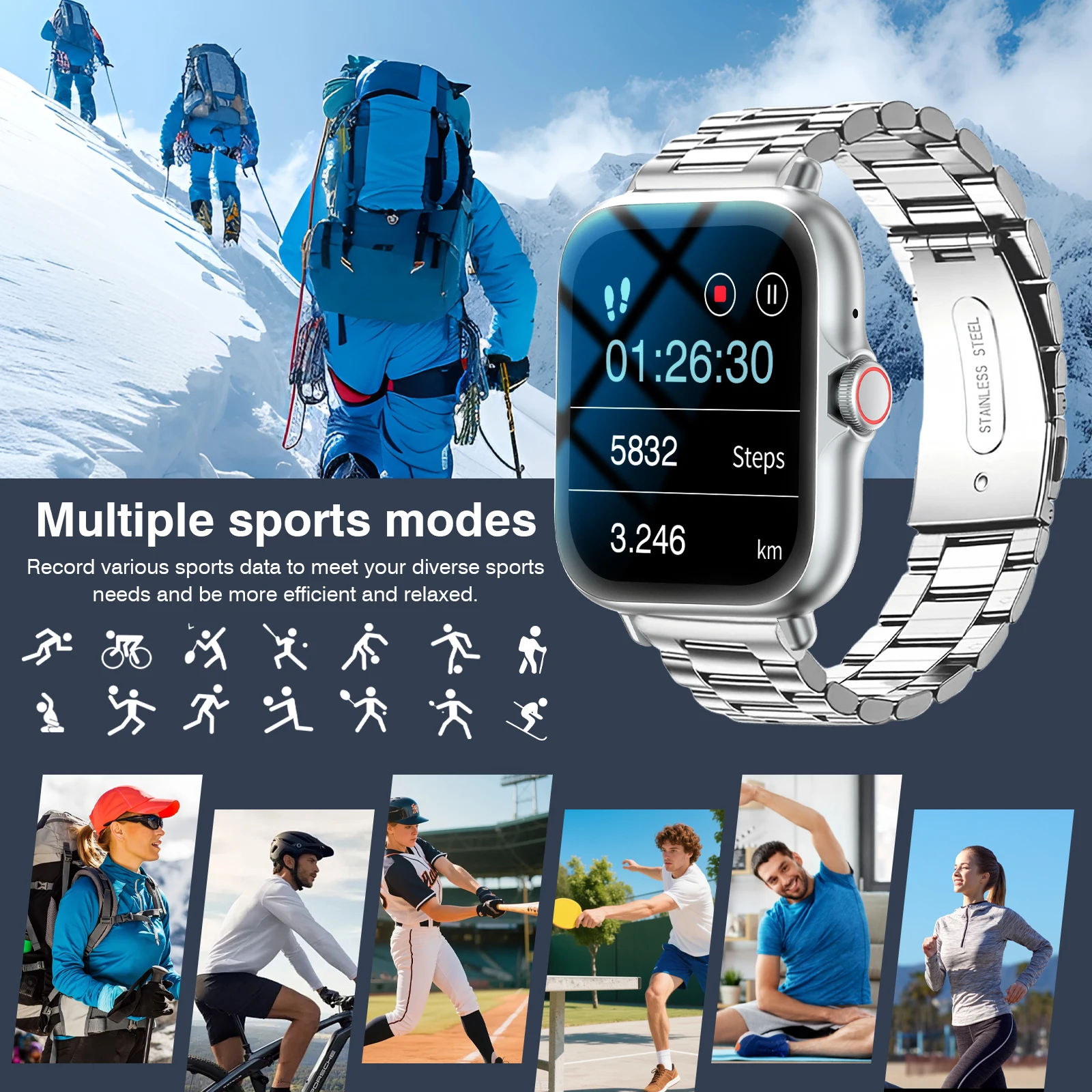 1.83" Full Screen Touch Screen Outdoor Sports Smart Watch for Men/Women,Wireless Calling/receiving, Multiple Sports Modes,Message Notifications,Suitable for Android & IPhone, Ideal As A Gift