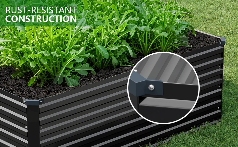 Galvanized Steel Raised Garden Bed Kit for Outdoor Patio, 12x2x2ft Large Rectangular Metal Planter Box, Deep Root Planter for Vegetables, Flowers, Herbs - Black