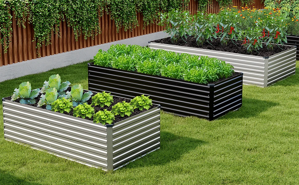 Galvanized Steel Raised Garden Bed Kit for Outdoor Patio, 12x2x2ft Large Rectangular Metal Planter Box, Deep Root Planter for Vegetables, Flowers, Herbs - Black