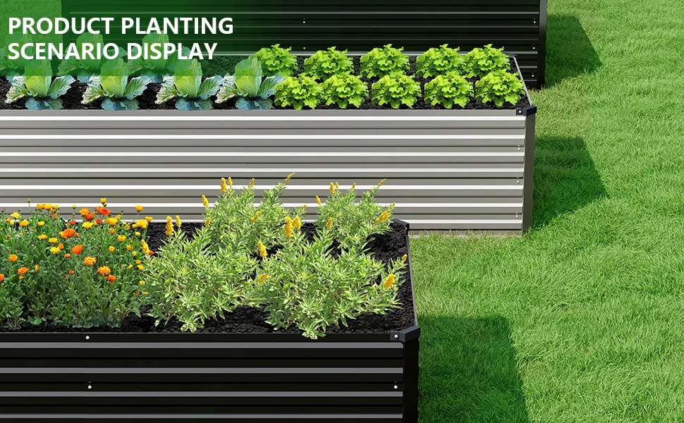 Galvanized Steel Raised Garden Bed Kit for Outdoor Patio, 12x2x2ft Large Rectangular Metal Planter Box, Deep Root Planter for Vegetables, Flowers, Herbs - Black