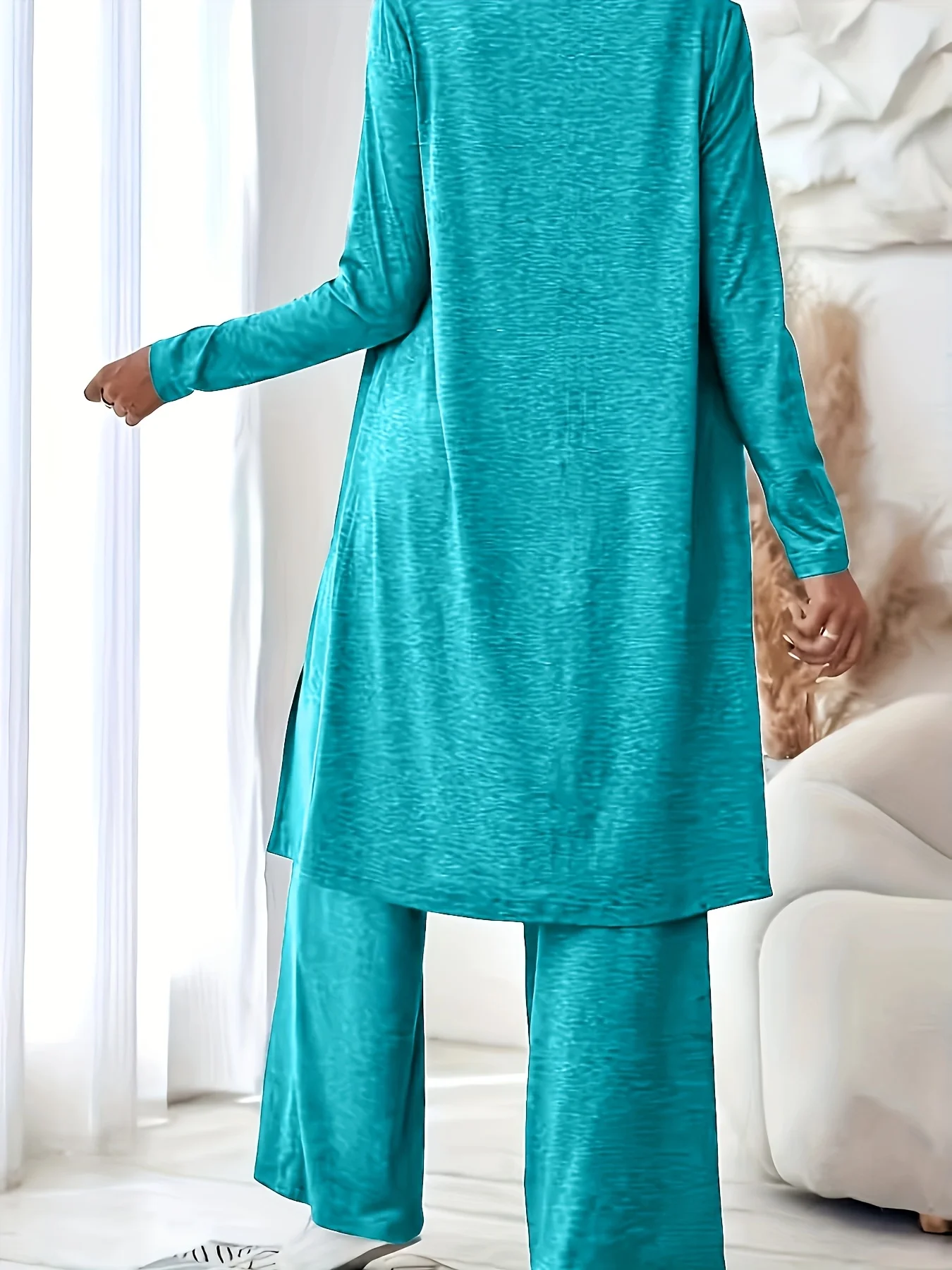 Plus Size Women 3 Piece Outfit Set, Long Sleeve Open Front Cardigan + Tank Top + Wide Leg Pants Loungewear