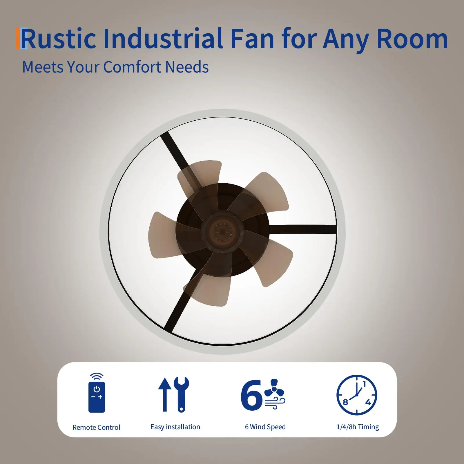 20'' Caged Ceiling Fan With Light & Remote, Dimmable Farmhouse Fandelier, Quiet DC Flush Mount For Kitchen Bedroom