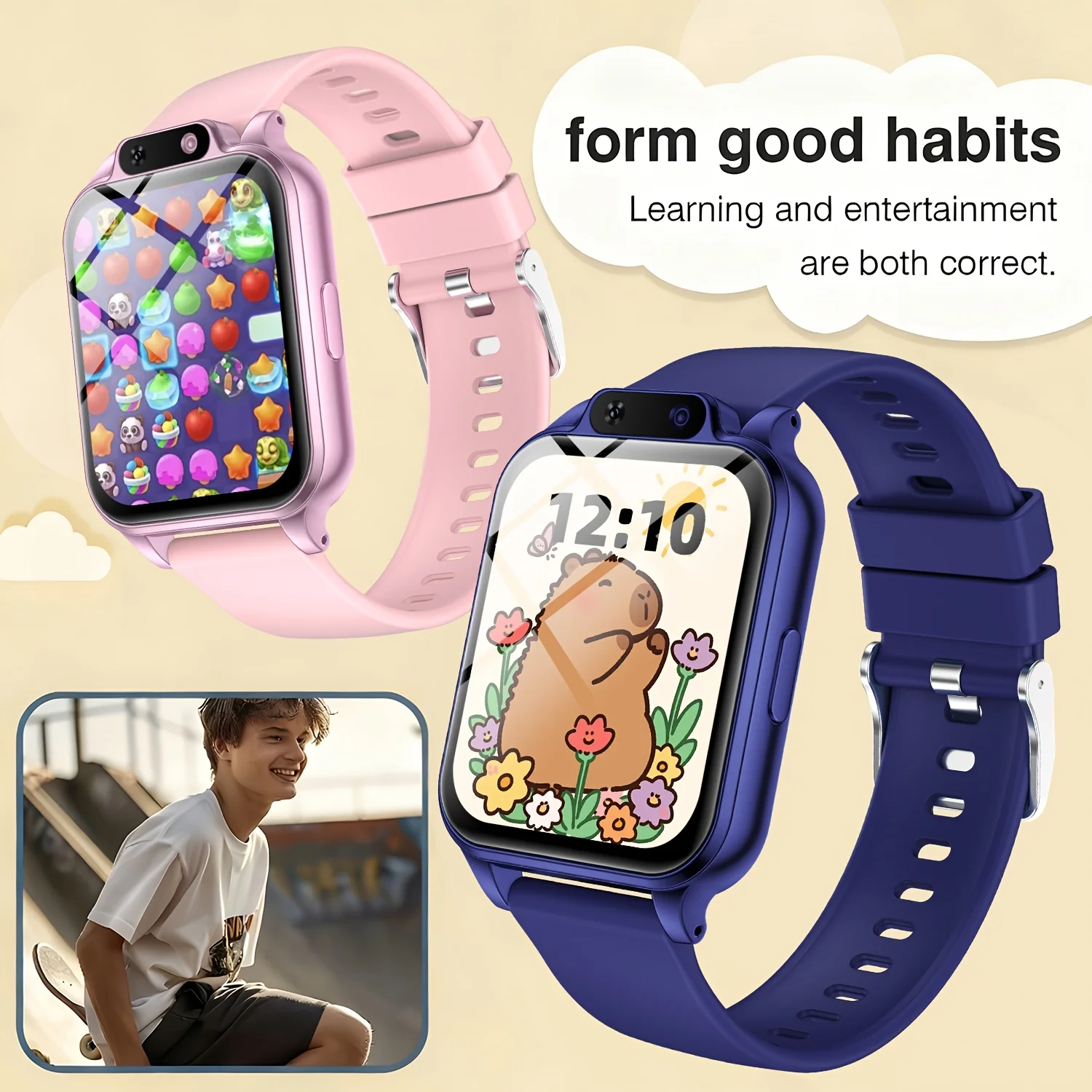 A Smartwatch Featuring A Front-Facing Camera, Multiple Engaging Educational Games,Weather Forecasts, Alarms, Suitable for Both Boys and Girls for Everyday Use and School, Making It A Comforting Option for Parents