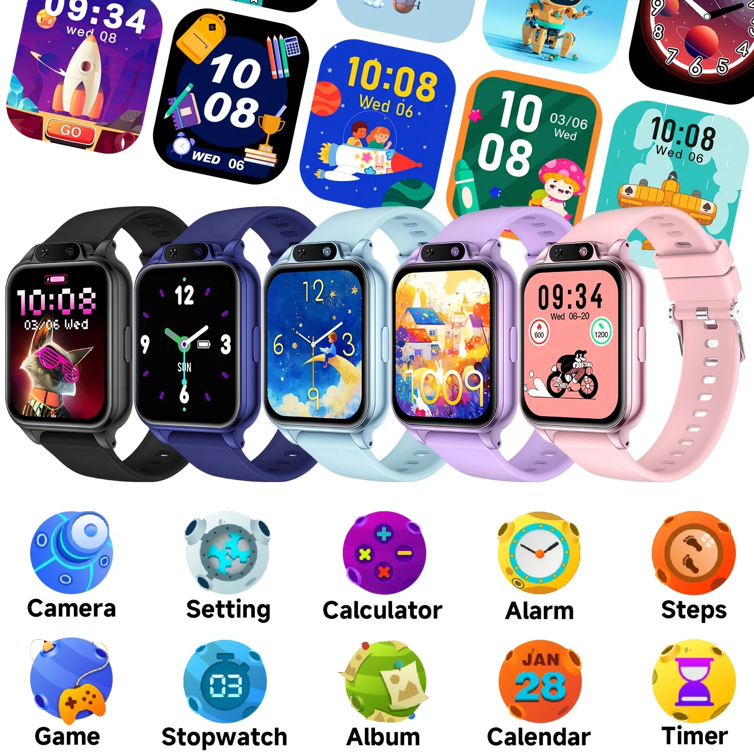A Smartwatch Featuring A Front-Facing Camera, Multiple Engaging Educational Games,Weather Forecasts, Alarms, Suitable for Both Boys and Girls for Everyday Use and School, Making It A Comforting Option for Parents