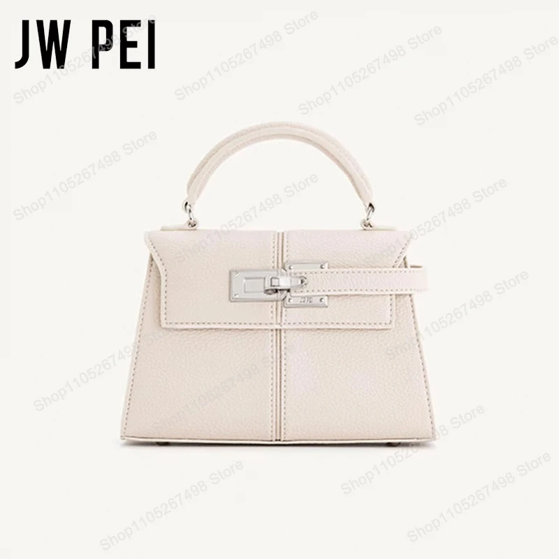 JW PEI Elise Women's Genuine Leather Top Handle Bag Trapezoid Satchel Crossbody Purse Elegant Shoulder Handbag Quiet Luxury Designer Style