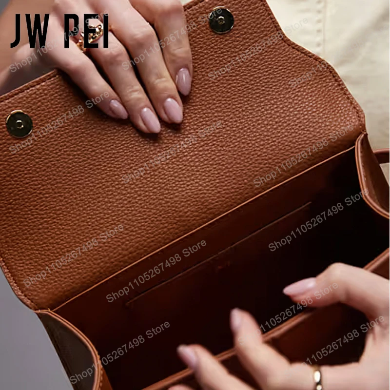 JW PEI Elise Women's Genuine Leather Top Handle Bag Trapezoid Satchel Crossbody Purse Elegant Shoulder Handbag Quiet Luxury Designer Style