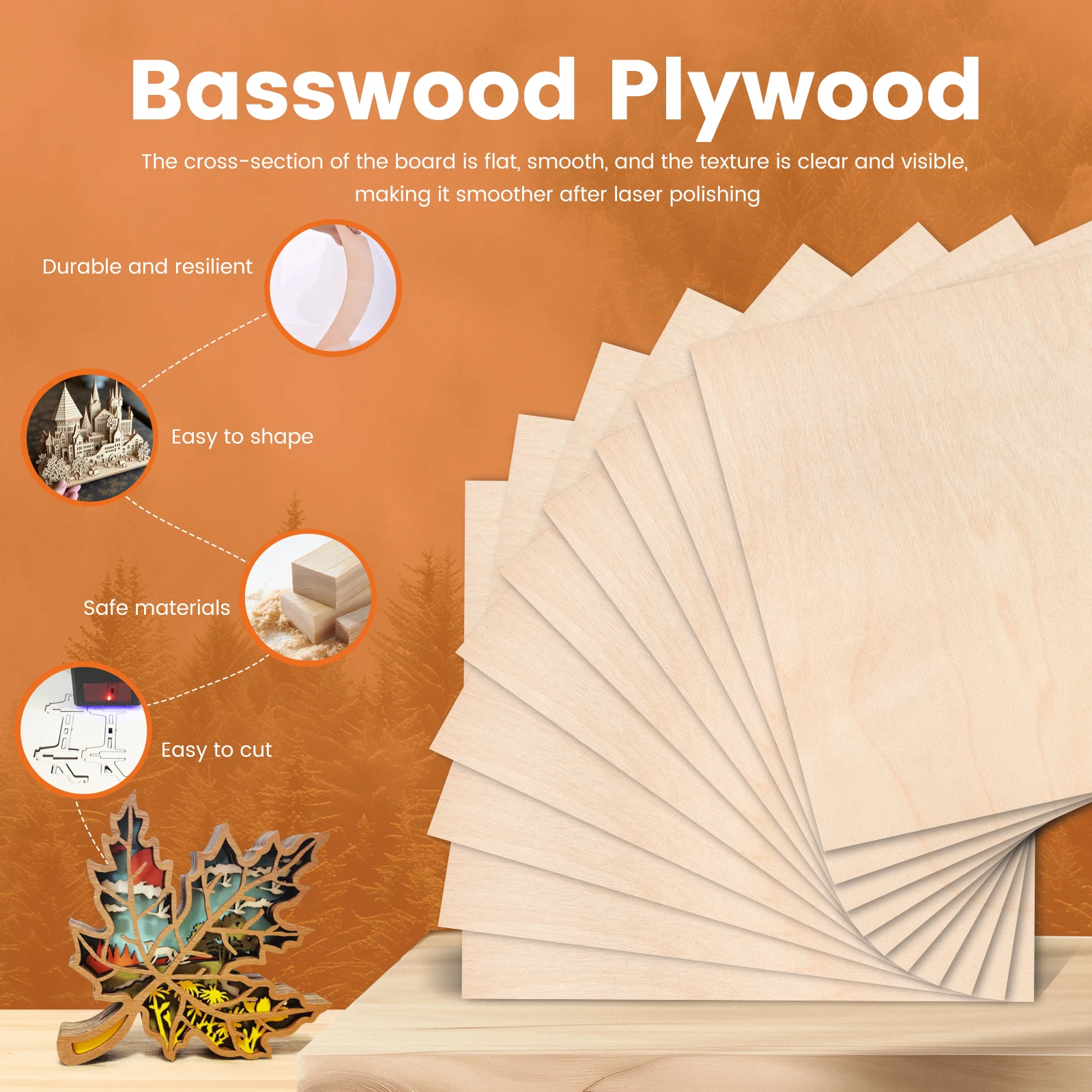 50Pcs Basswood Sheets 3mm Thick 30x30cm Plywood Board for Wood DIY Home Decor, Square Blank Wooden Plywood Panels for Engraving