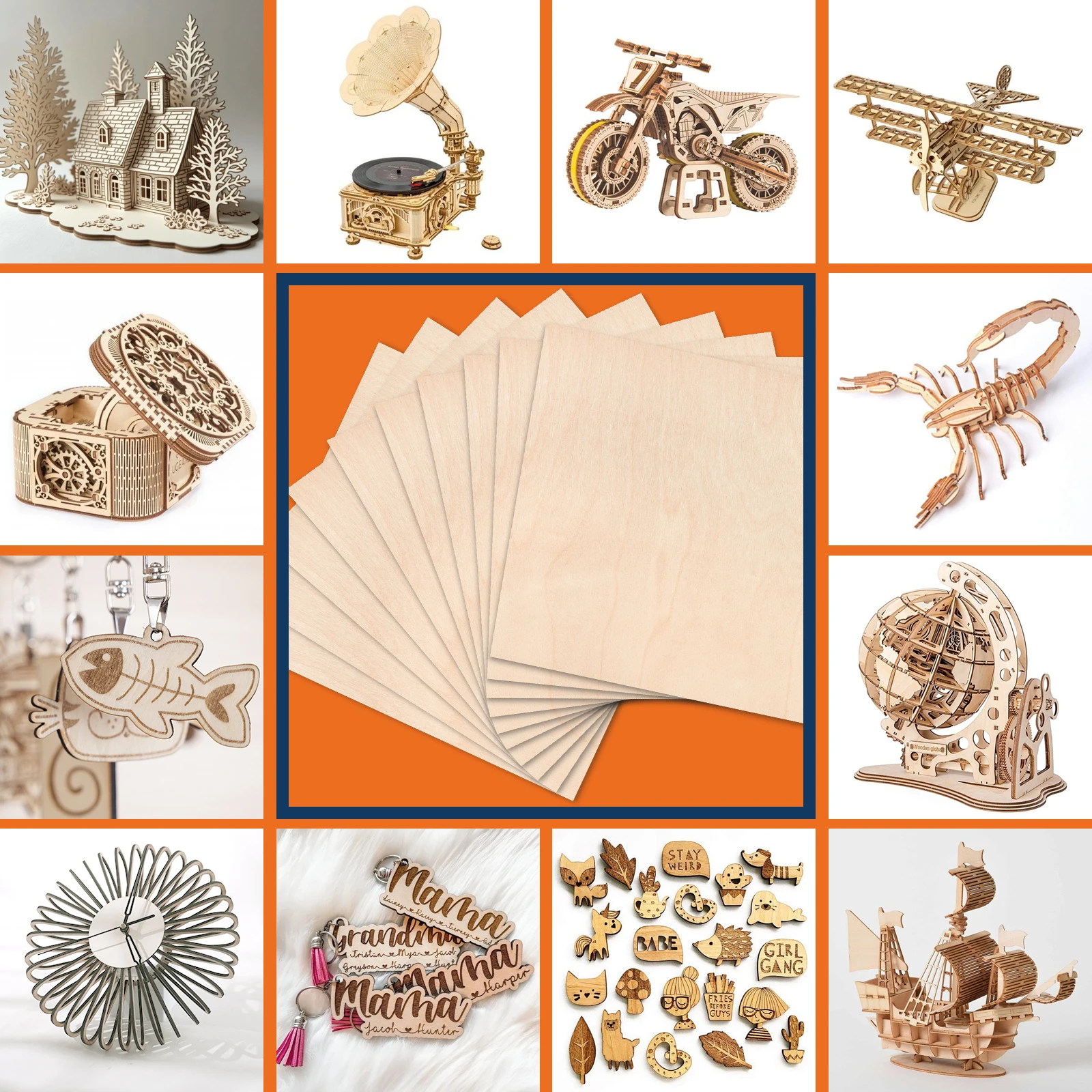 50Pcs Basswood Sheets 3mm Thick 30x30cm Plywood Board for Wood DIY Home Decor, Square Blank Wooden Plywood Panels for Engraving
