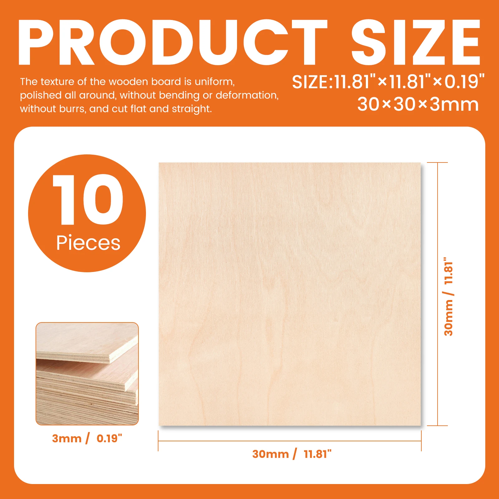50Pcs Basswood Sheets 3mm Thick 30x30cm Plywood Board for Wood DIY Home Decor, Square Blank Wooden Plywood Panels for Engraving