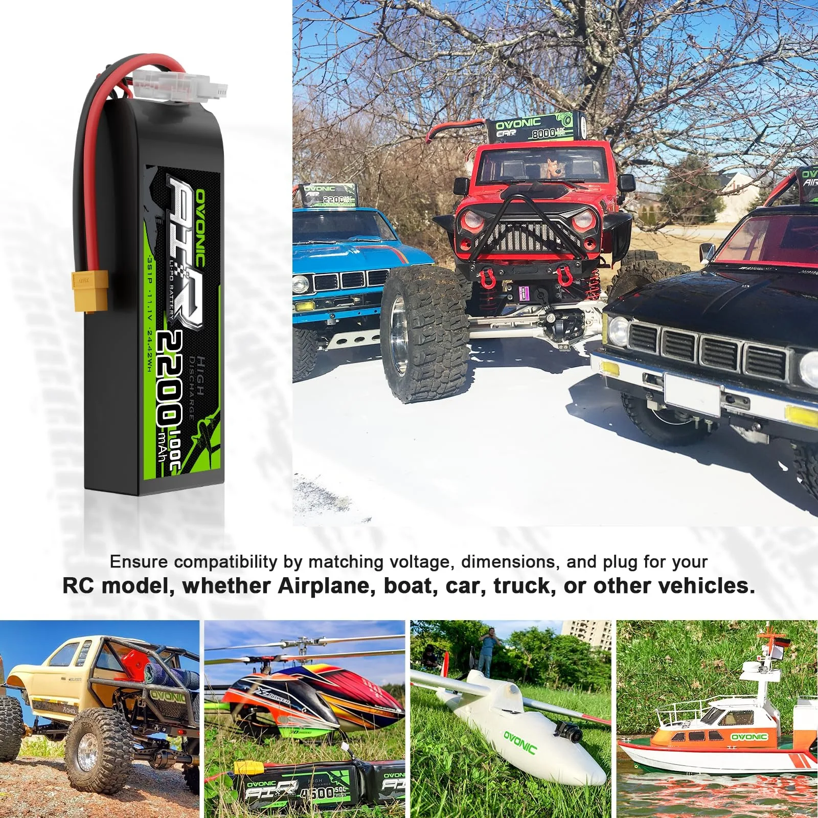 OVONIC 3S 100C 2200mAh 11.1V Lipo Battery with Dean Connector & Lipo Voltage Checker for RC Airplane Small to Medium-Sized Aircraft