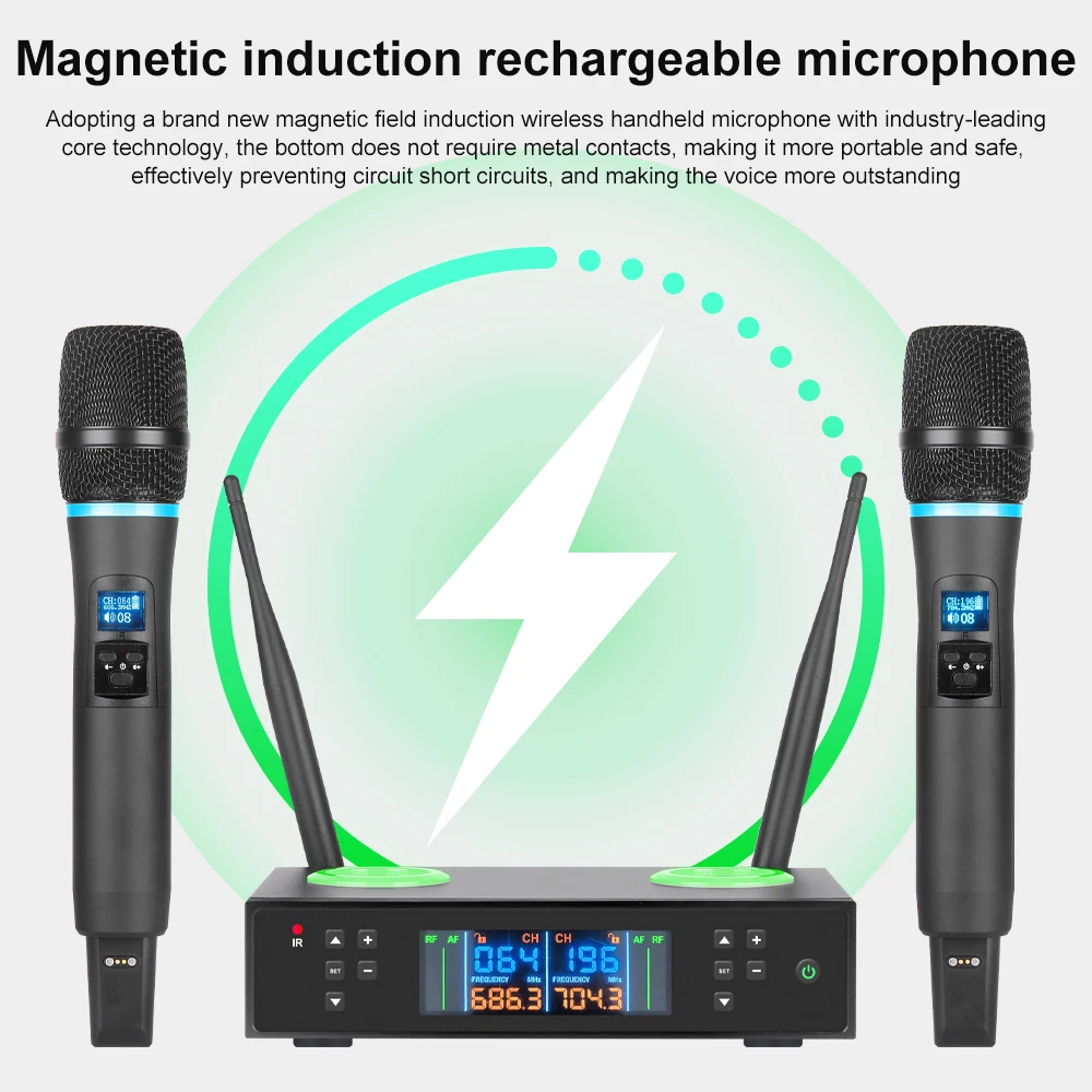 NXG S600 Professional Wireless Charging Wireless Microphone Receiver Set,Integrated Charging & Storage Base, High Fidelity Clear Vocal Sound, UHF Long Range Transmission, For Karaoke Singing, Speeches & Live Events