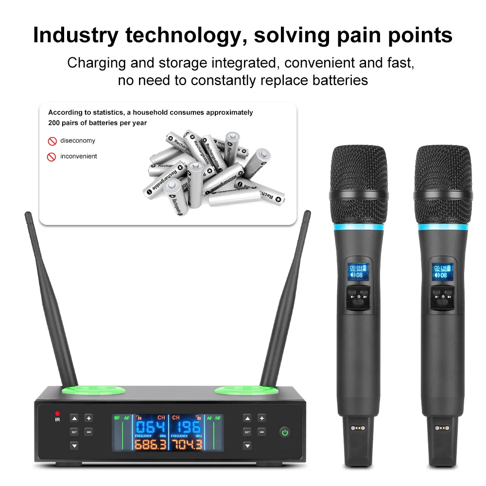 NXG S600 Professional Wireless Charging Wireless Microphone Receiver Set,Integrated Charging & Storage Base, High Fidelity Clear Vocal Sound, UHF Long Range Transmission, For Karaoke Singing, Speeches & Live Events