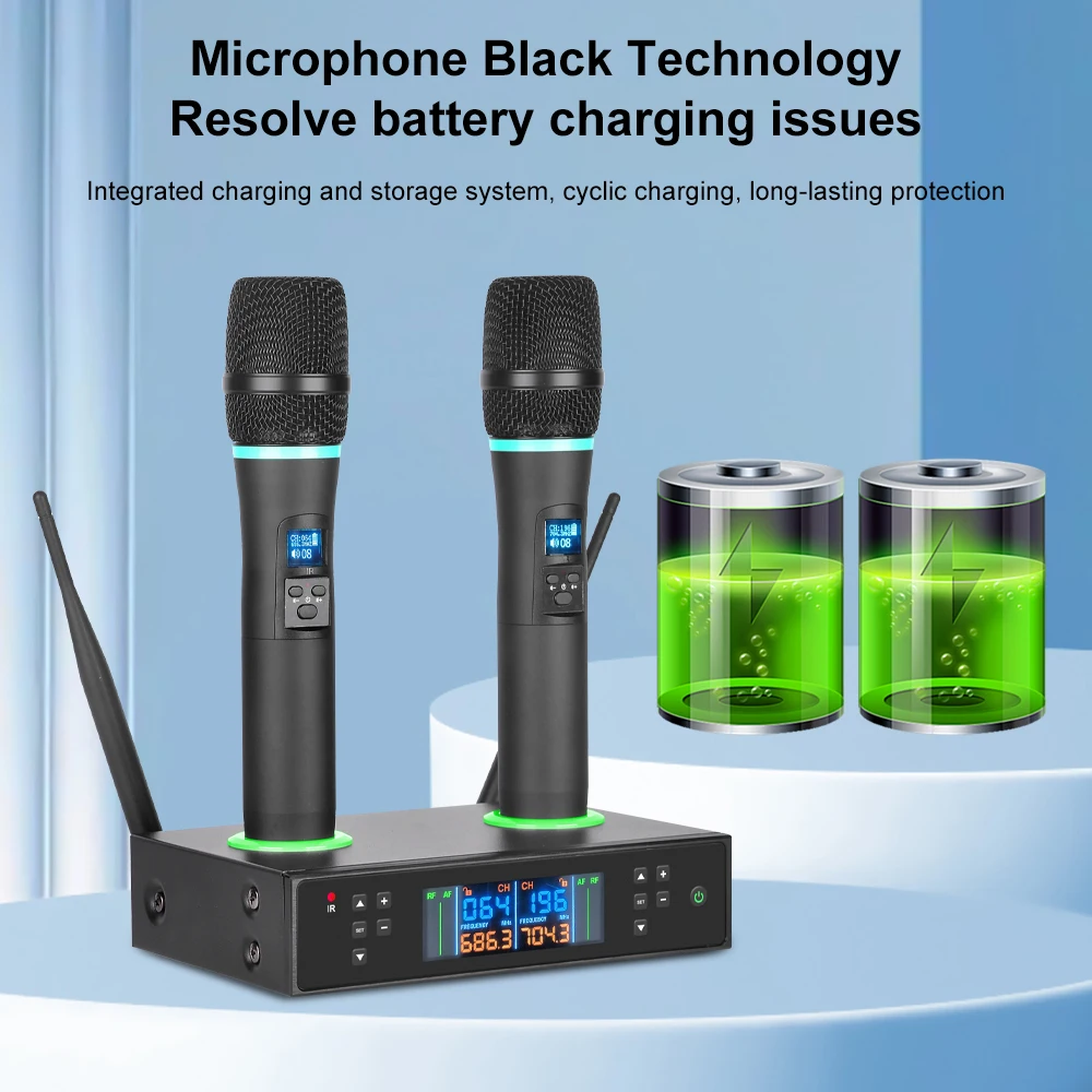 NXG S600 Professional Wireless Charging Wireless Microphone Receiver Set,Integrated Charging & Storage Base, High Fidelity Clear Vocal Sound, UHF Long Range Transmission, For Karaoke Singing, Speeches & Live Events