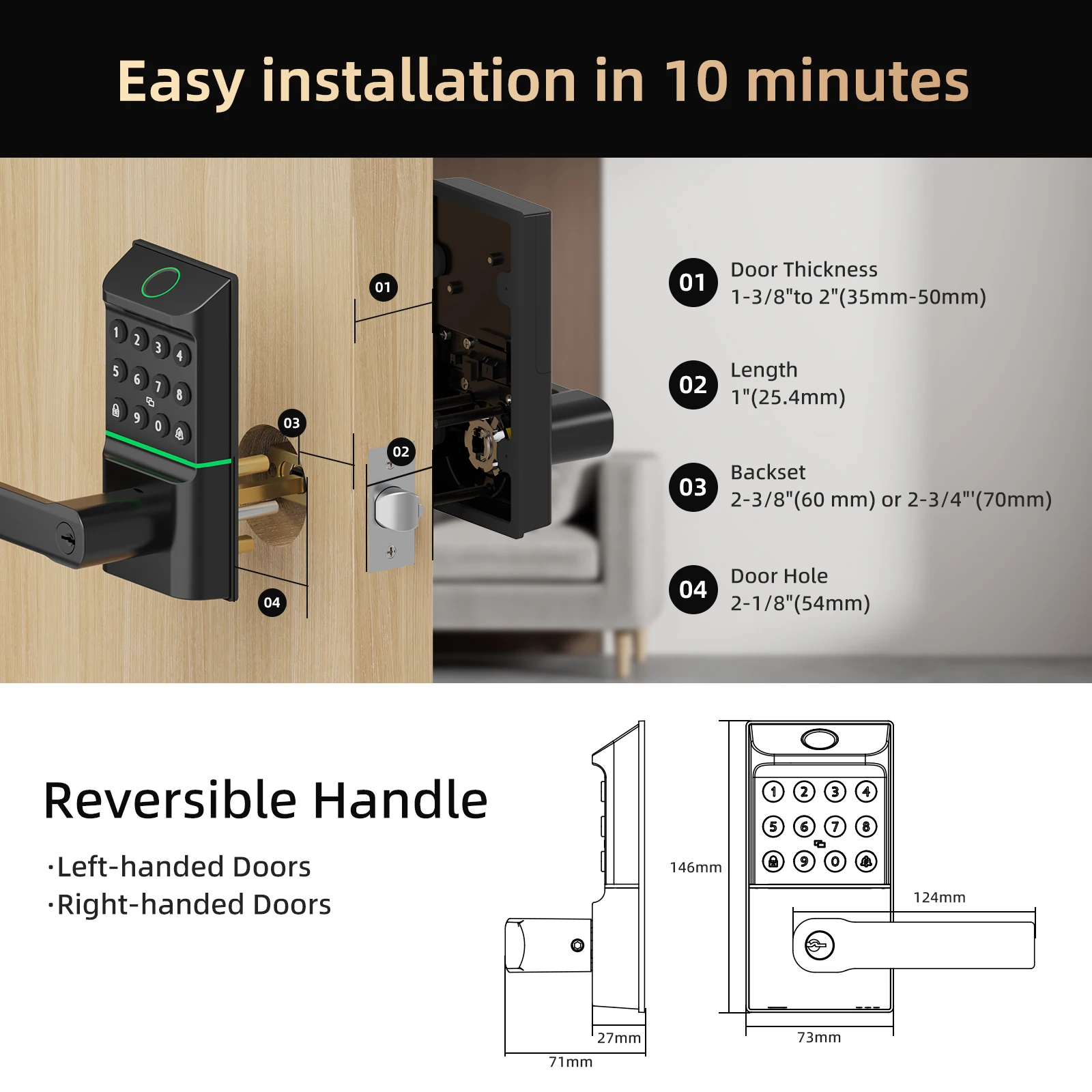 Viladepot Smart Lock Keyless Entry Door Lock Fingerprint Passcode APP Control Card Electronic Keypad Deadbolt Lock