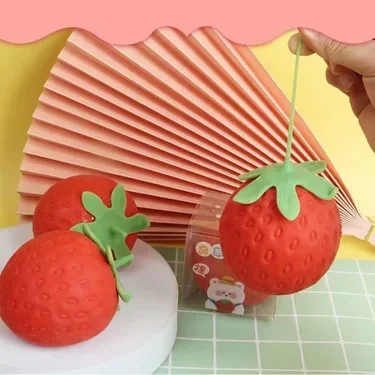 Realistic Simulation Strawberry Squishy Squeeze Toy Soft TPR Satisfying Pinch Sound Stress Relief Fruit Vent Ball Portable Anti-Anxiety Fidget Toy For Kids Adults Office Desk Gift