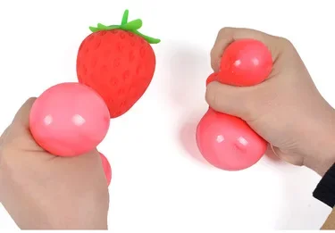 Realistic Simulation Strawberry Squishy Squeeze Toy Soft TPR Satisfying Pinch Sound Stress Relief Fruit Vent Ball Portable Anti-Anxiety Fidget Toy For Kids Adults Office Desk Gift