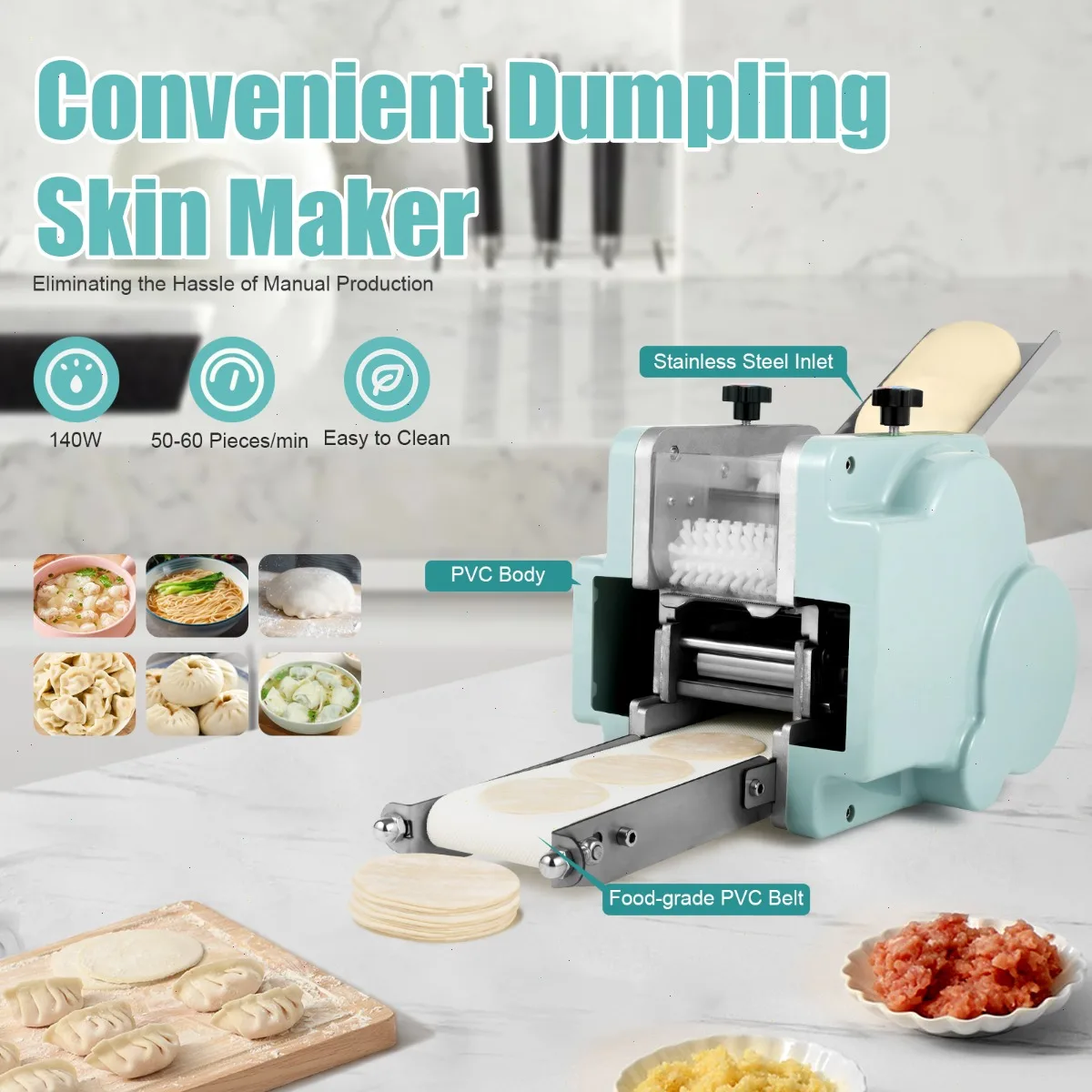 Dumpling Wrapper Machine, 8CM Diameter, Automatic Dough Sheet Maker, 140W Electric Dumpling Skin Maker, 110V US Plug, Handmade Style, Fast & Easy Operation for Kitchen, Home, Restaurant