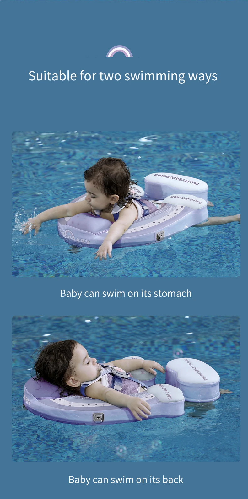 Mambobaby Float Feels Ultra-Secure Safe Air-Free Core ST:  Rainbow 3-24 Month B503-50-W-Z Air-Free Chest Float with Sunshade Canopy  Baby Swimming Ring Toddler Pool Float Infant Swim Circle Infant Fiber Ring 1Years Boy Girl