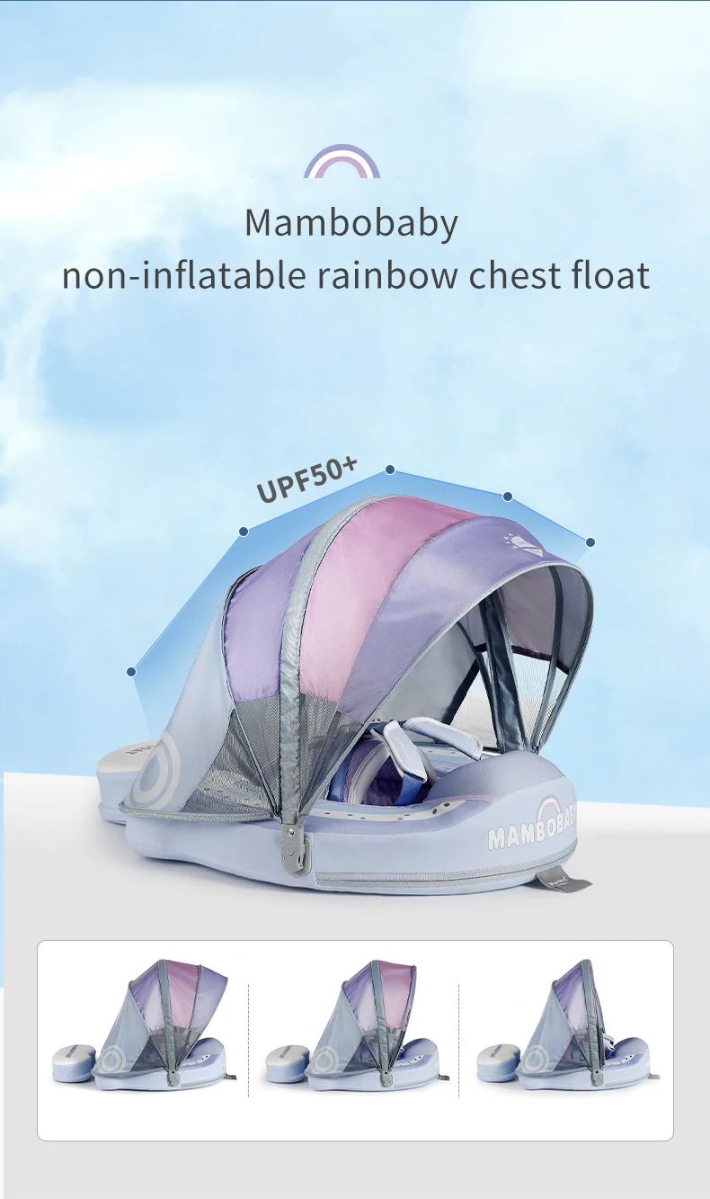 Mambobaby Float Feels Ultra-Secure Safe Air-Free Core ST:  Rainbow 3-24 Month B503-50-W-Z Air-Free Chest Float with Sunshade Canopy  Baby Swimming Ring Toddler Pool Float Infant Swim Circle Infant Fiber Ring 1Years Boy Girl