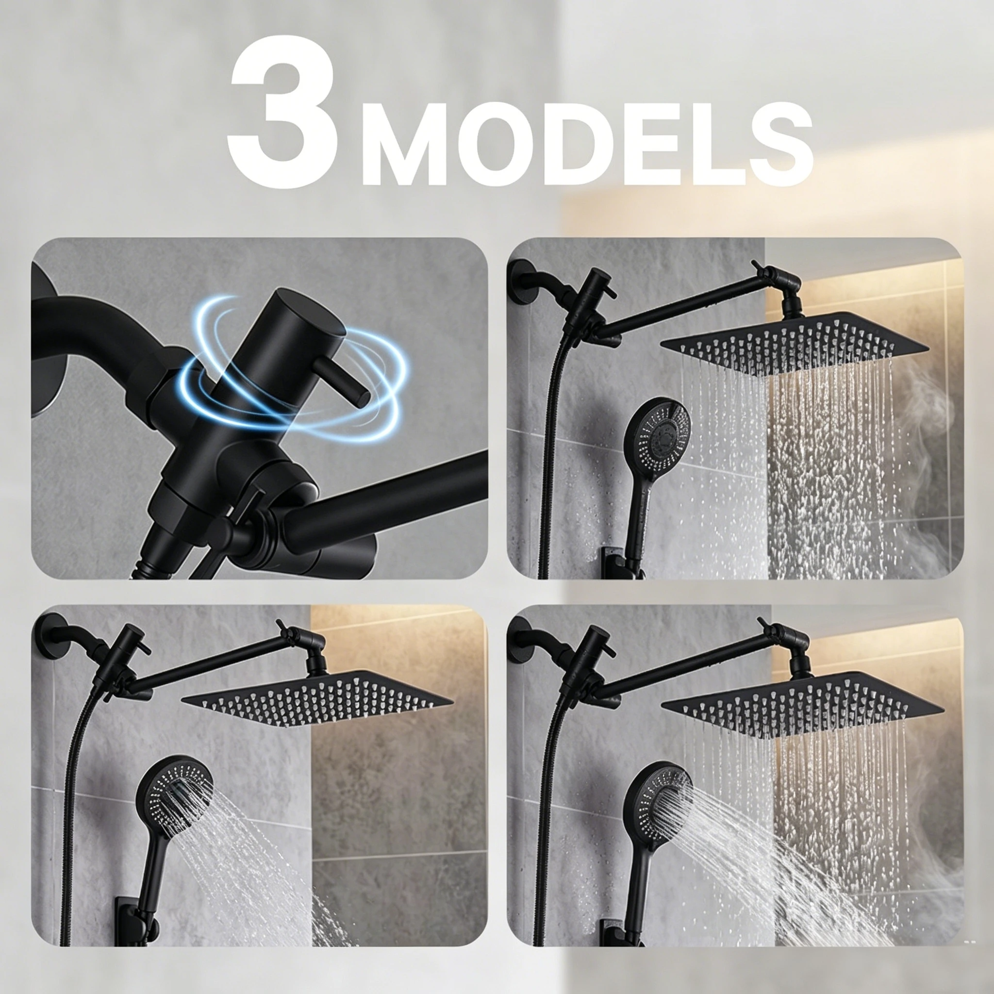 Stainless Steel 8 Inch Overhead Showerhead 7 Modes With Extension Arm Multi-function Hand Shower Wall Mounted Showerhead Set