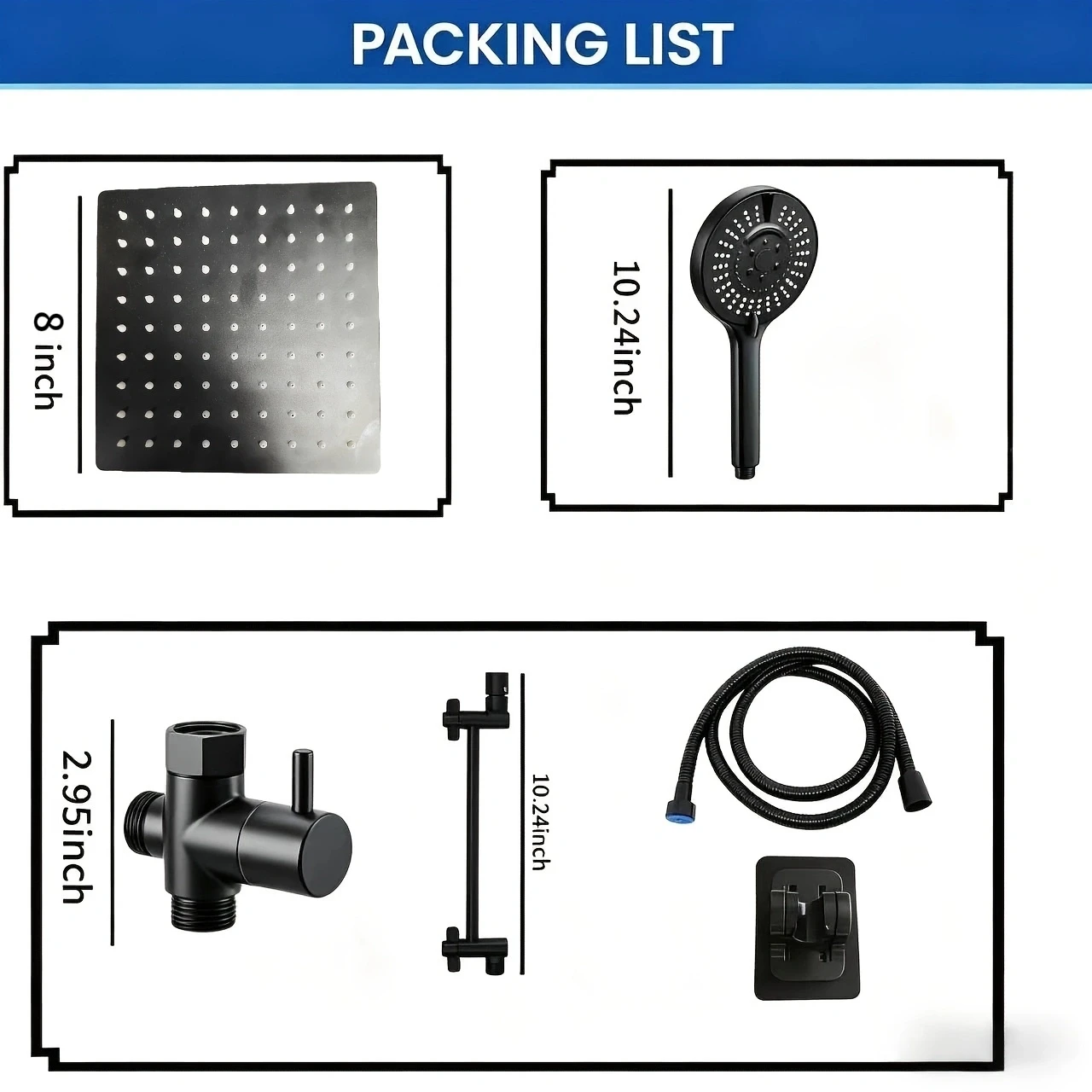 Stainless Steel 8 Inch Overhead Showerhead 7 Modes With Extension Arm Multi-function Hand Shower Wall Mounted Showerhead Set
