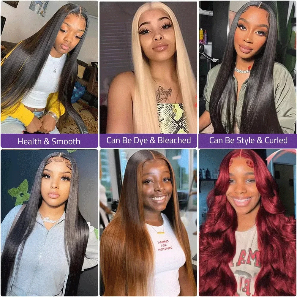 30 40 46 Inches 7x6 360 Full Lace Front Wig Bone Straight Human Hair Brazilian Pre Plucked 13x6 HD Transparent Lace Frontal Wigs For Black Women