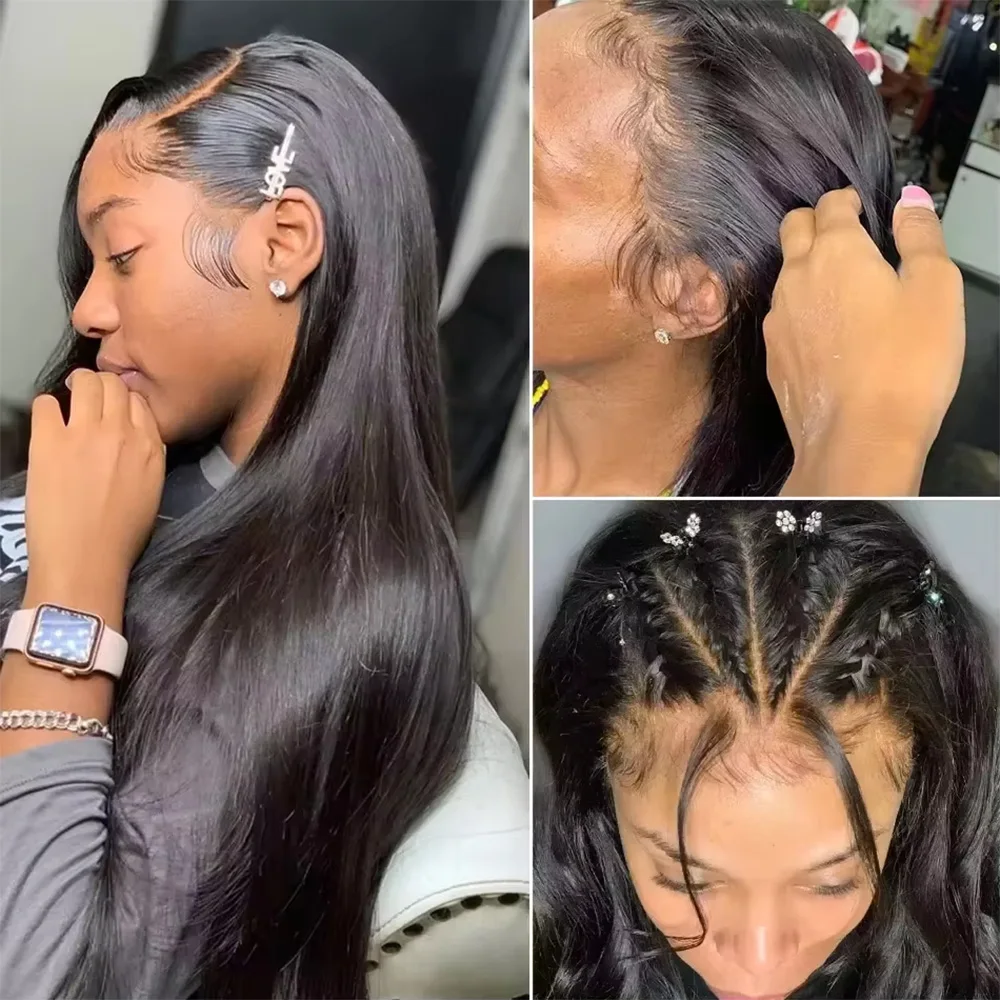 30 40 46 Inches 7x6 360 Full Lace Front Wig Bone Straight Human Hair Brazilian Pre Plucked 13x6 HD Transparent Lace Frontal Wigs For Black Women