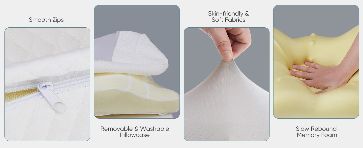 JHK King Size Ergonomic Memory Foam Bed Pillow with Cooling Pillowcase Cervical Contour Pillows For Back Stomach Sleepers