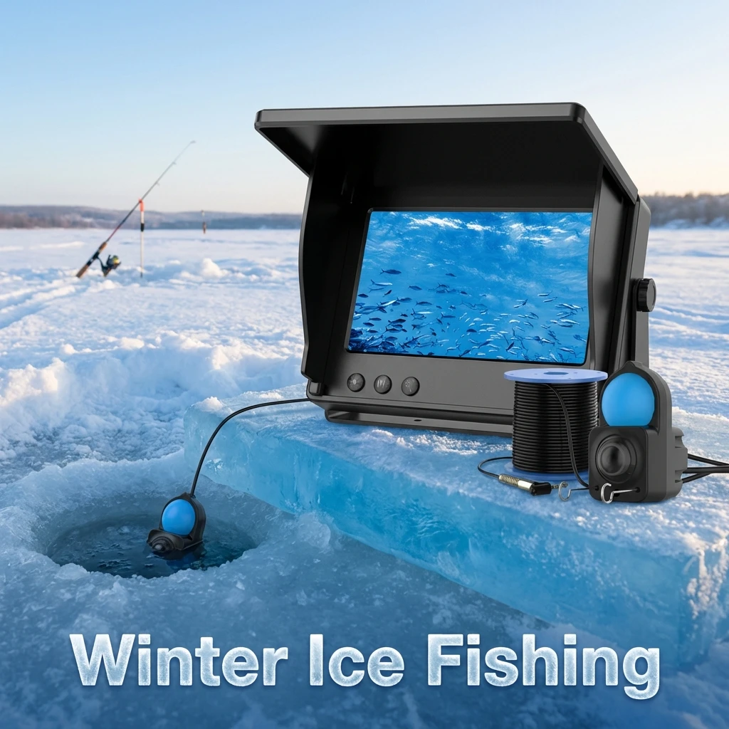 Night Vision & Depth Finder Underwater Fishing Camera Portable Monitor HD Video Recording Fish Finder for Ice Lake Sea Boat Kayak Anglers
