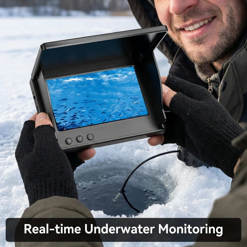 Night Vision & Depth Finder Underwater Fishing Camera Portable Monitor HD Video Recording Fish Finder for Ice Lake Sea Boat Kayak Anglers