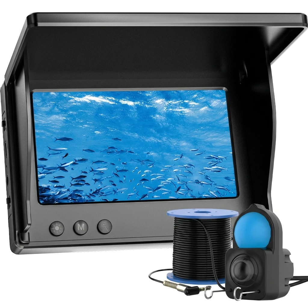 Night Vision & Depth Finder Underwater Fishing Camera Portable Monitor HD Video Recording Fish Finder for Ice Lake Sea Boat Kayak Anglers
