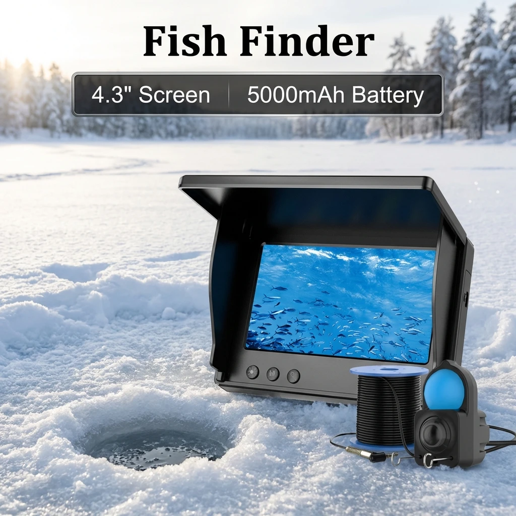 Night Vision & Depth Finder Underwater Fishing Camera Portable Monitor HD Video Recording Fish Finder for Ice Lake Sea Boat Kayak Anglers