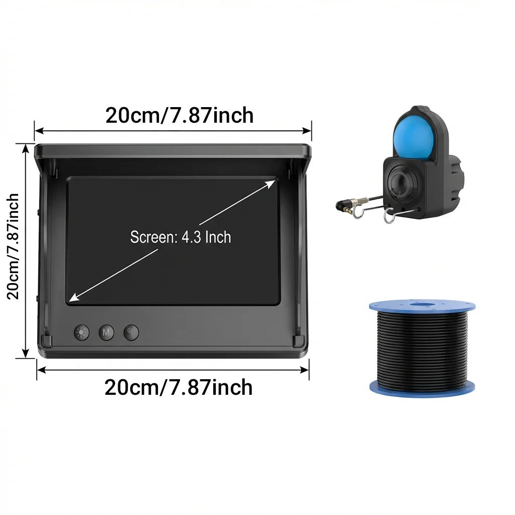 Night Vision & Depth Finder Underwater Fishing Camera Portable Monitor HD Video Recording Fish Finder for Ice Lake Sea Boat Kayak Anglers