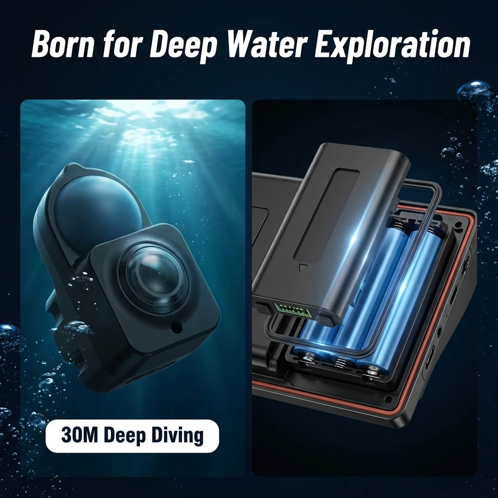 Night Vision & Depth Finder Underwater Fishing Camera Portable Monitor HD Video Recording Fish Finder for Ice Lake Sea Boat Kayak Anglers
