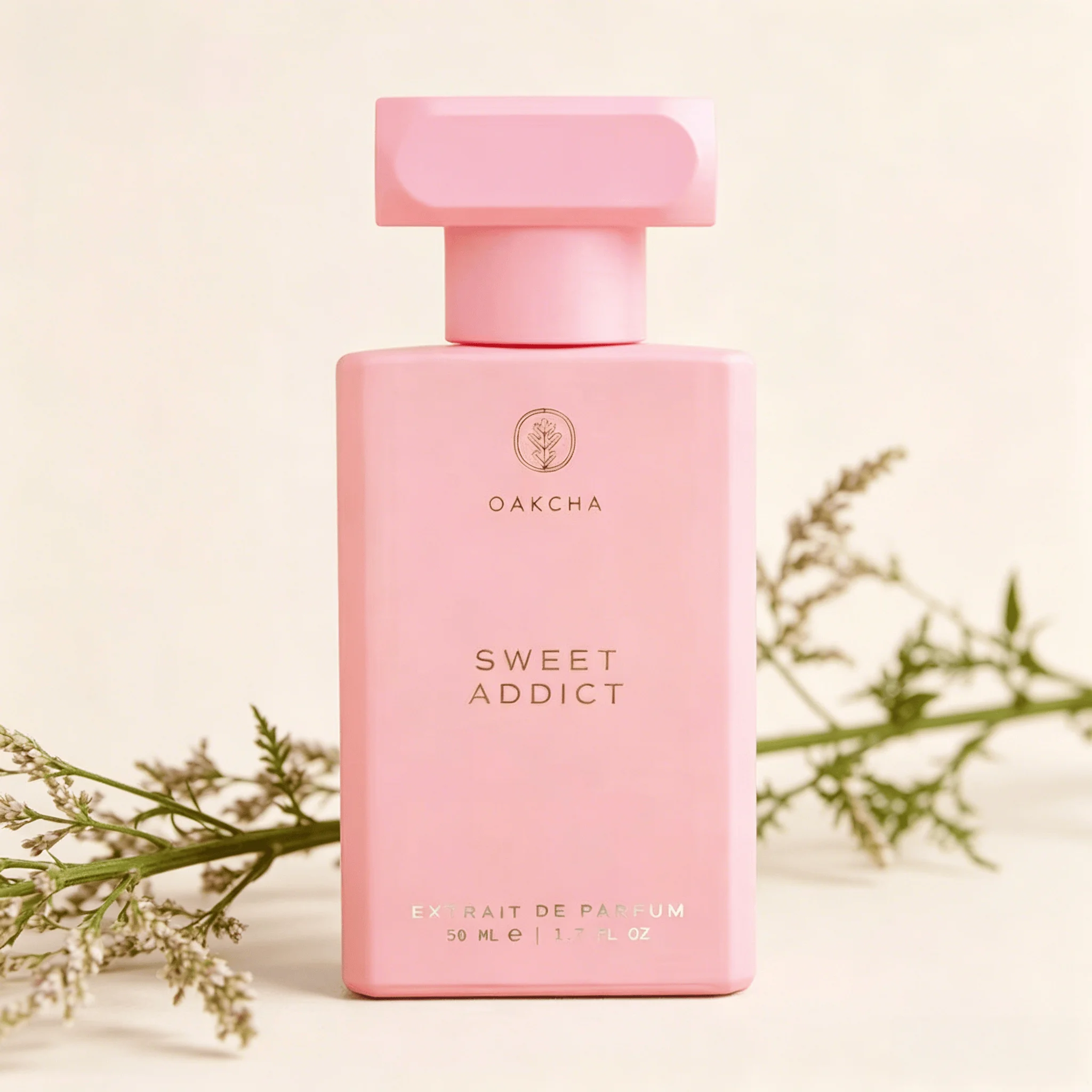 Oakcha Sweet Addict Extrait de Parfum For Women Luscious Sweet Fruity Milky Vanilla Warm Gourmand Aroma Long Lasting Matte Bubblegum Pink Square Bottle With Minimal Embossed Logo Daily Casual Dating Presen