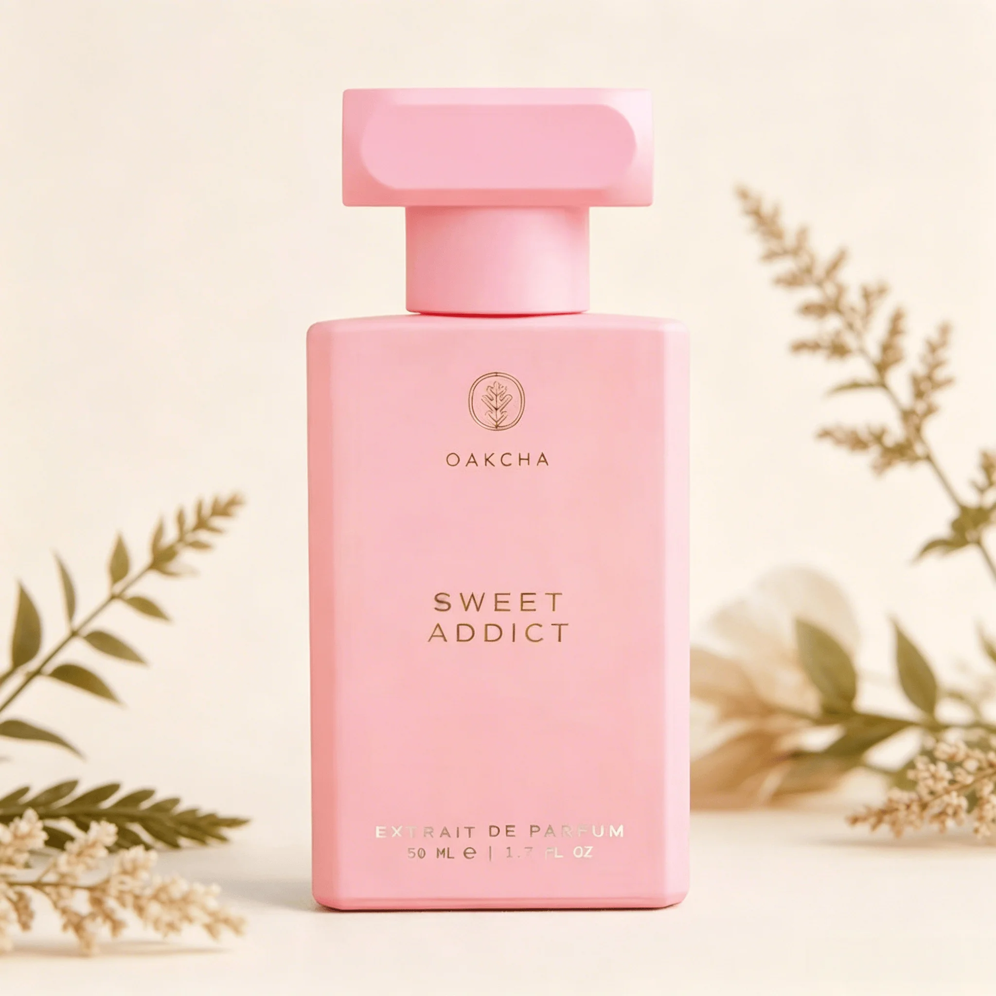 Oakcha Sweet Addict Extrait de Parfum For Women Luscious Sweet Fruity Milky Vanilla Warm Gourmand Aroma Long Lasting Matte Bubblegum Pink Square Bottle With Minimal Embossed Logo Daily Casual Dating Presen