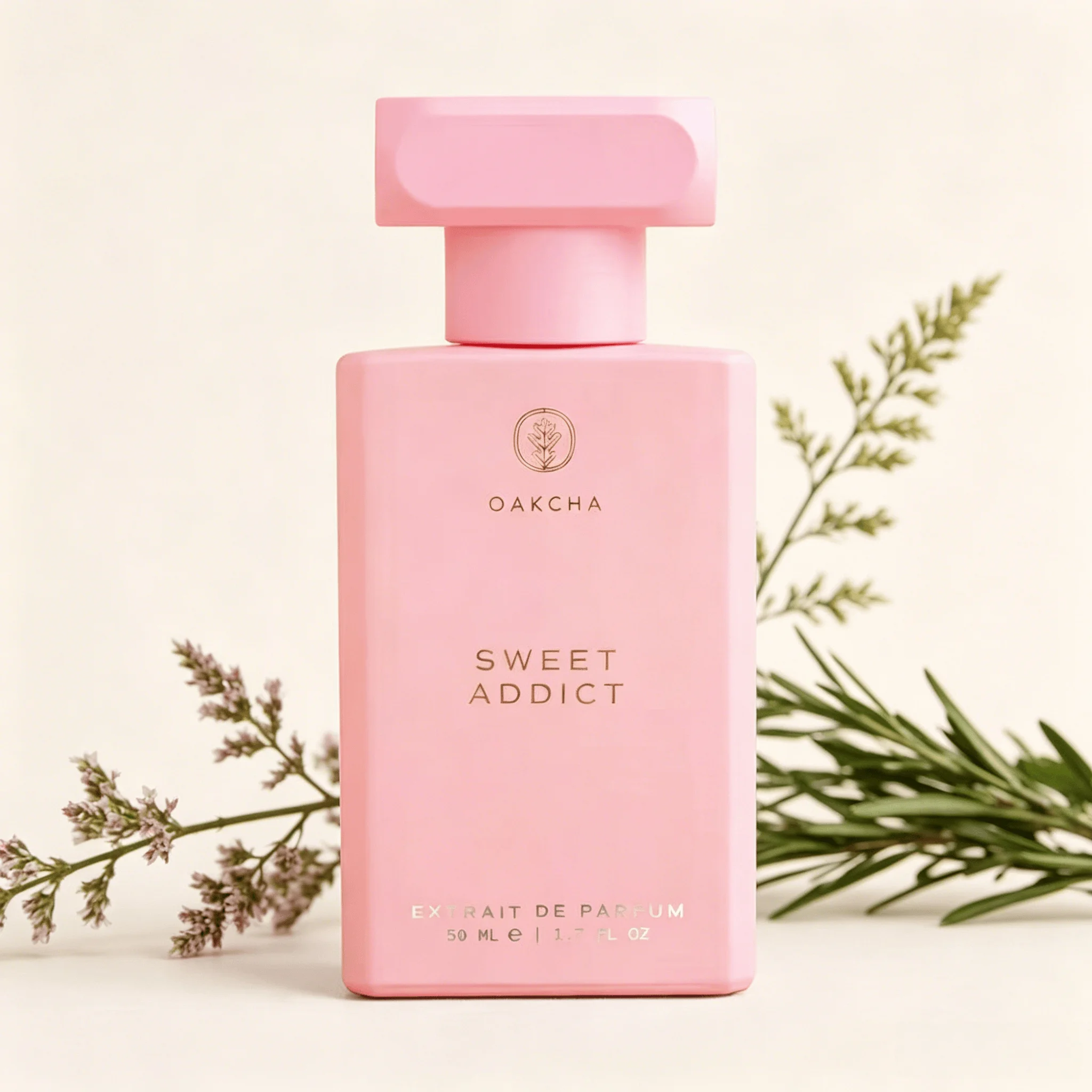 Oakcha Sweet Addict Extrait de Parfum For Women Luscious Sweet Fruity Milky Vanilla Warm Gourmand Aroma Long Lasting Matte Bubblegum Pink Square Bottle With Minimal Embossed Logo Daily Casual Dating Presen