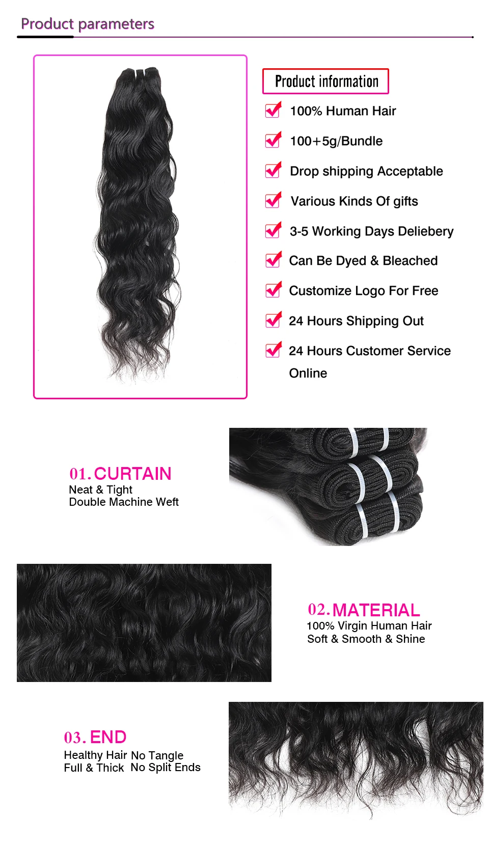 Brazilian Hair Weave Bundles Natural Wave Hair Bundles 3 PCS 100% Human Hair Bundles Natural Color Human Hair Extensions