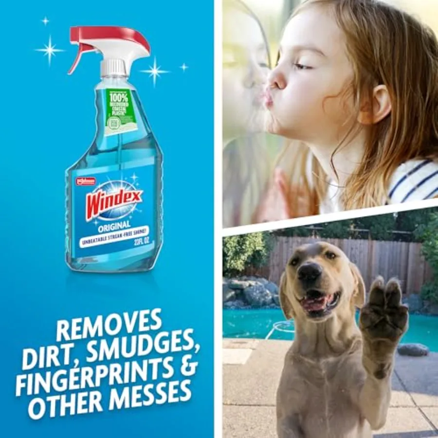 Windex Glass and Window Cleaner Spray Bottle, Packaging Designed to Prevent Leakage and Breaking, Surface Cleaning Spray, Origi