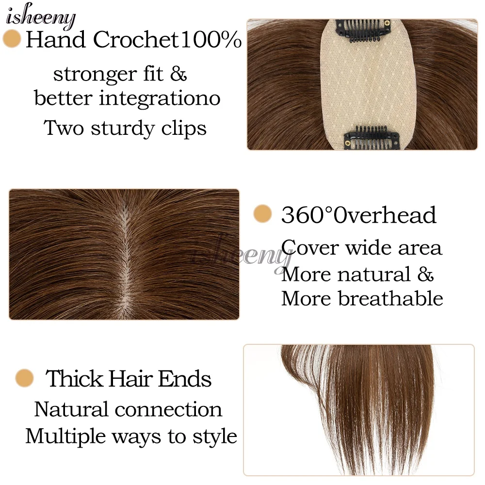 Real Human Hair Topper 5x9cm Base Net Straight Straight Hairpiece Seamless Blending to Hide Bald Spots or White Hair for Women