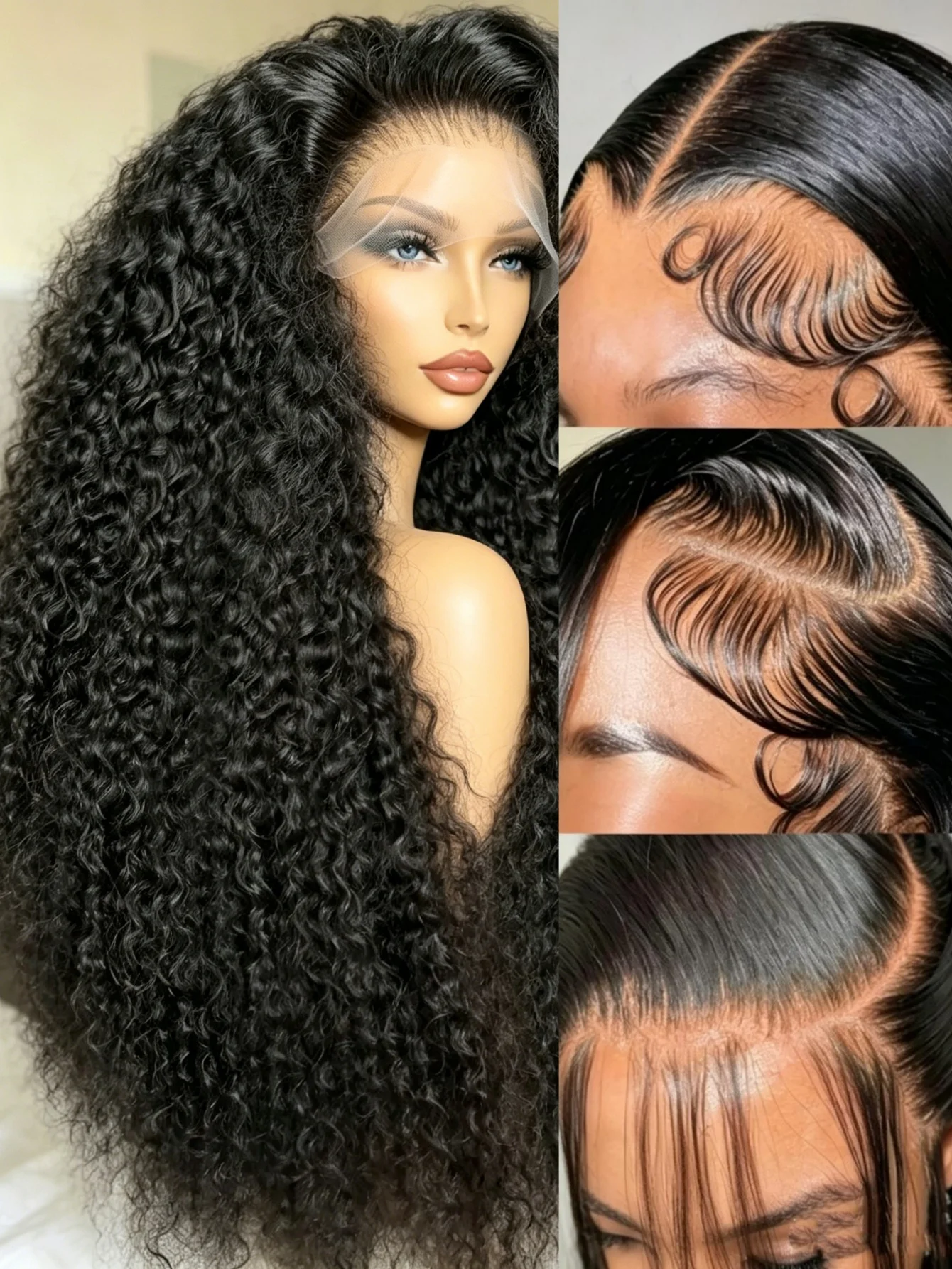 250% Density Curly Lace Front Wigs Human Hair Pre Plucked Curly Human Hair For Women 13x4 HD Transparent Deep Curly Glueless Human Hair Wig Pre Plucked With Baby Hair Natural Color Wear Beginner Friendly Soft and Health For Cosplay Party Gifts