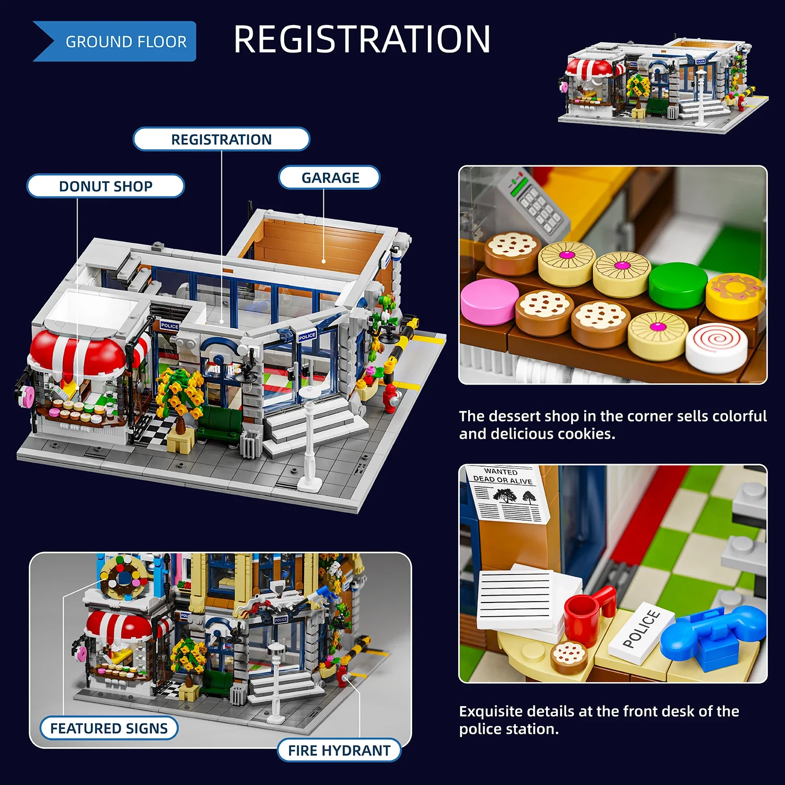 Town Police Station with 6 Figures Modular Buildings Blocks City Center Street View Apartment Store Architecture Brick Model Kit Boys Toy Adults Kid Gift 3111PCS