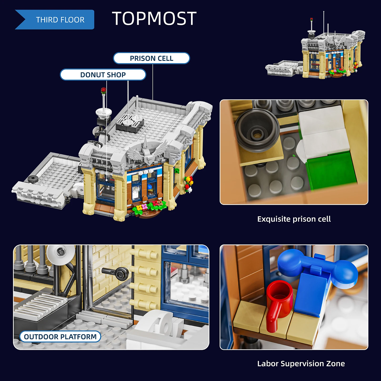 Town Police Station with 6 Figures Modular Buildings Blocks City Center Street View Apartment Store Architecture Brick Model Kit Boys Toy Adults Kid Gift 3111PCS