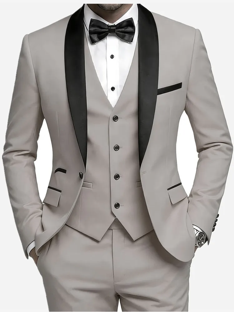 Men'S Wedding Best Man Dress Suit | New Business Casual Suit Set, Regular Fit, Lapel Collar, Solid Color, Button Details